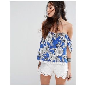 Lovers + Friends Blue Floral Off-Shoulder Top